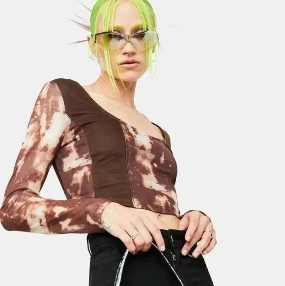 PRETTY GARBAGE - NWOT Mesh Panel Crop Top - Picture 1 of 7